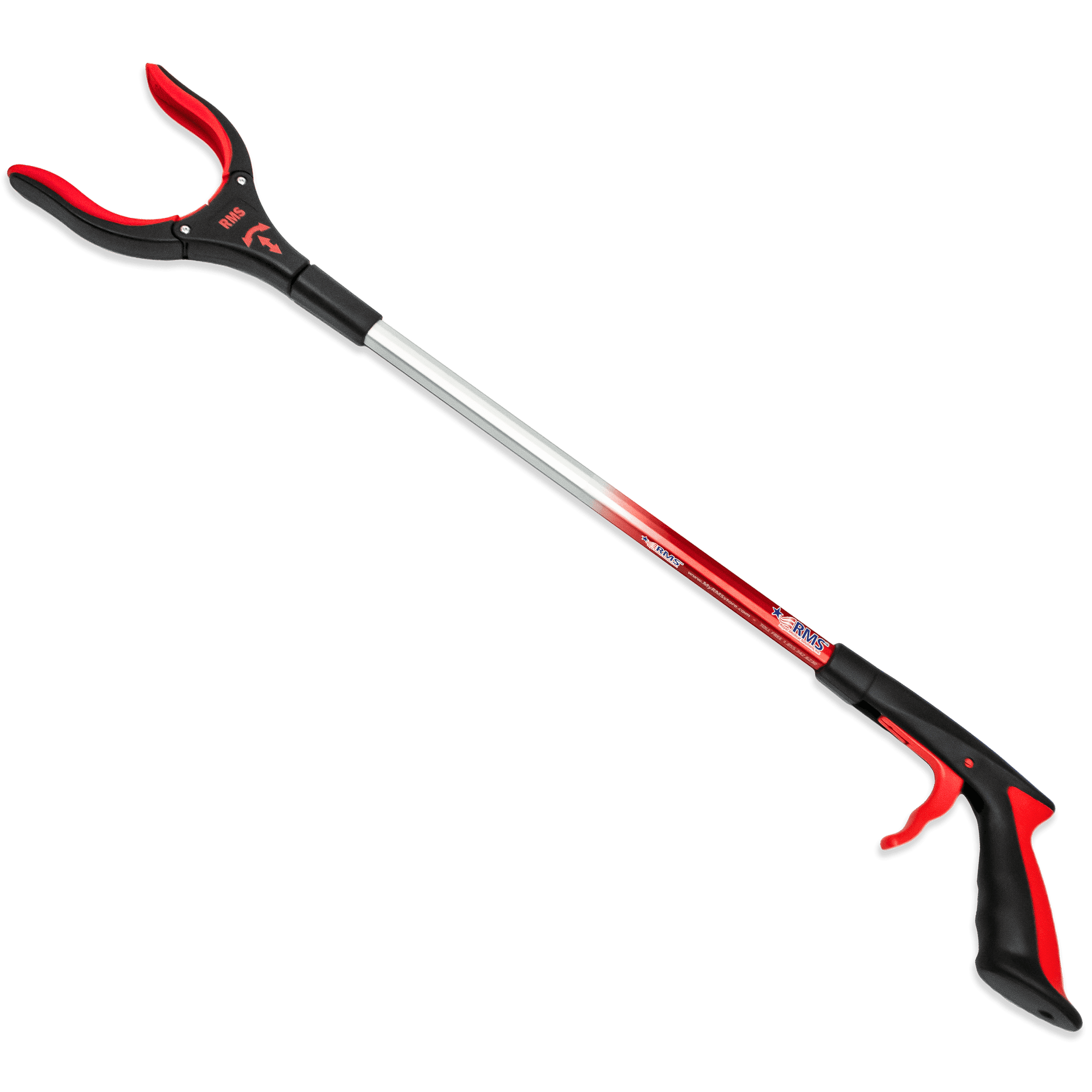 RMS 34" Extra Long Grabber Reacher | Rotating Gripper | Mobility Aid Reaching Assist Tool | Trash Picker, Litter Pick Up, Garden Nabber, Arm Extension | Ideal for Wheelchair and Disabled (Red)