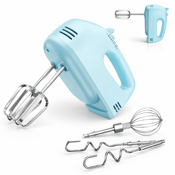 Blue 7-Speed Electric Hand Mixer with Stainless Steel Attachments for Baking