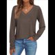 thumbnail image 1 of Camisetas con Cuello en V para Mujer, Blusas de Encaje de Larga, Holgadas, Elegantes e Informales, para Otoño e Invierno, A . Color Café L, 1 of 8