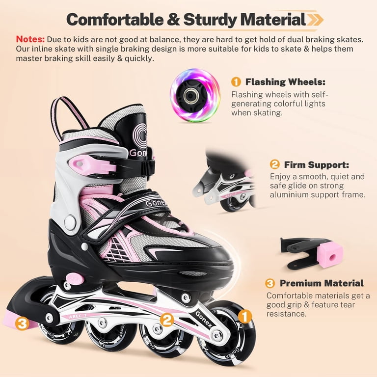 Gonex Adjustable Inline Skates, Light-Up Wheels, Kids Pink photo 2