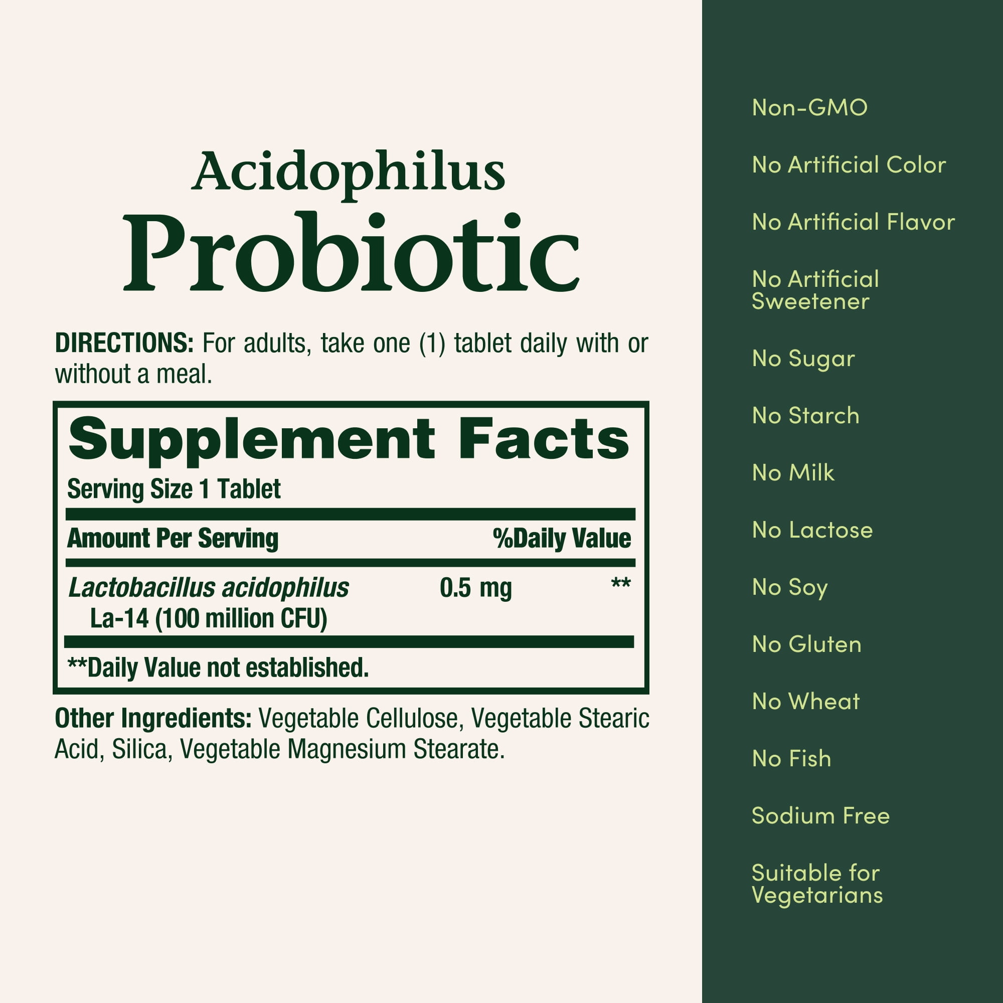 Nature's Bounty Acidophilus Probiotic Tablets for Men and Women, Digestive Health Gut Health Supplement, 100 Count, 2 Pack