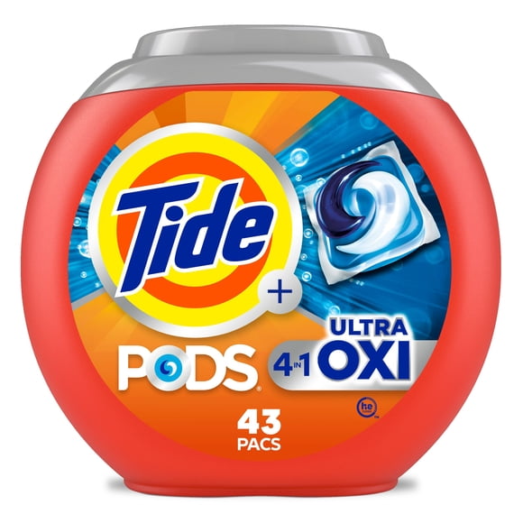 Tide PODS Laundry Detergent soap with Ultra Oxi 4-in-1 Detergent, 43 Count, Built-in Pre-treaters, Set-in Stains, Colour Protecters, HE Compaible