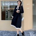 thumbnail image 3 of Preppy Style Papillon Manches Robe Femmes Coréen Mode Stand Col Taille Haute Robes Rouge S, 3 of 6
