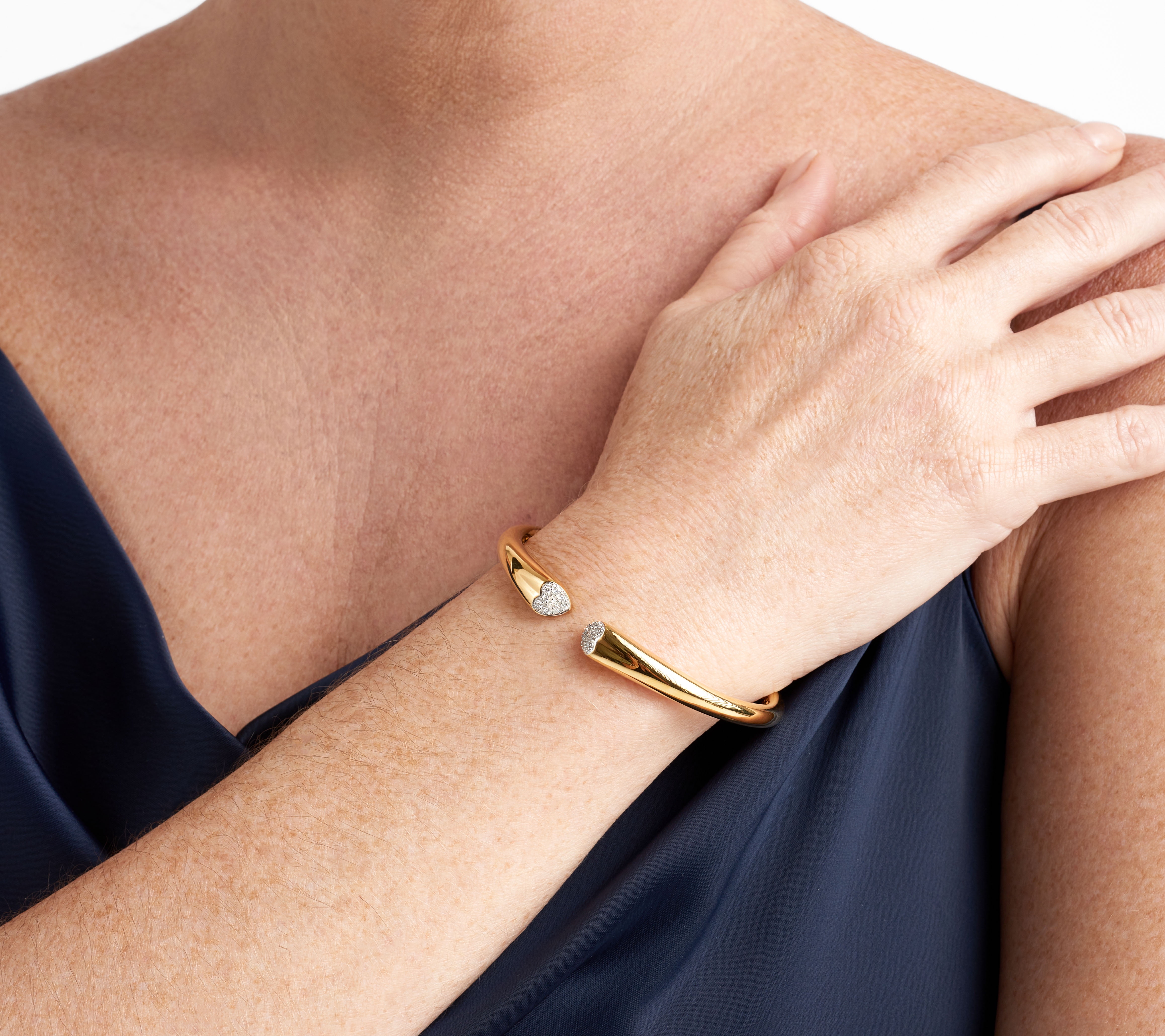 Forever Facets 1/5 CT TW Lab Grown Diamond 18K Gold over Sterling Silver Bangle, Adult Female