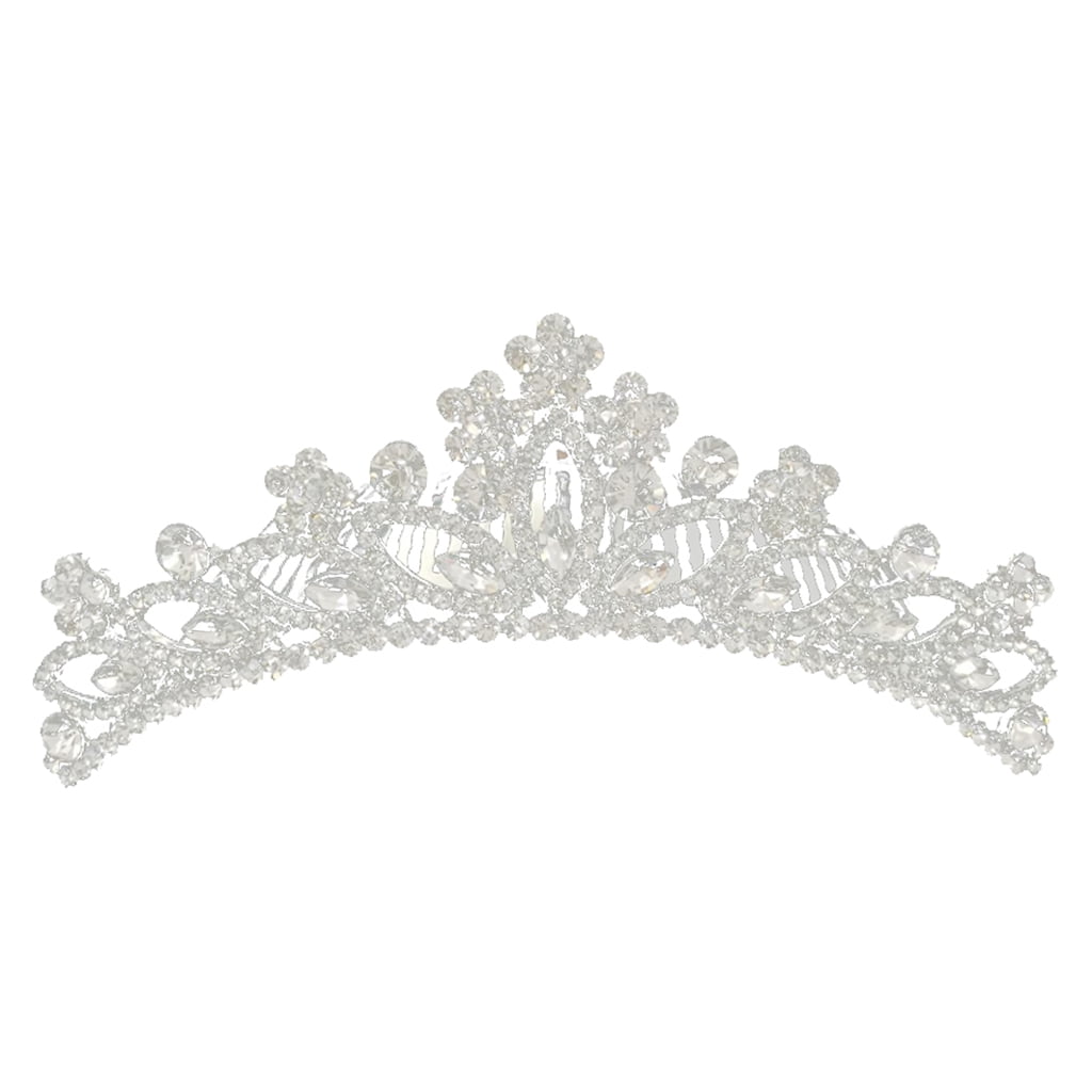 Silver Bridal Flower Girl Prom Jewelry Rhinestone Crown Tiara Comb HeadBand 
