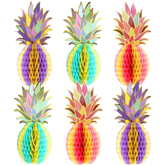 KatchOn Huge Pineapple Centerpiece for Tables - 12 Inch, Pack of 6 | Luau & Hawaiian Party Decorations, Tropical & Beach Decorations