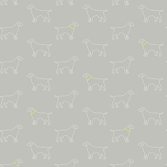 3122-10403 Yoop Slate Dog Wallpaper with Outlines of Labradors in Slate Grey Neutral Colors Modern Style Prepasted Acrylic Coated Paper