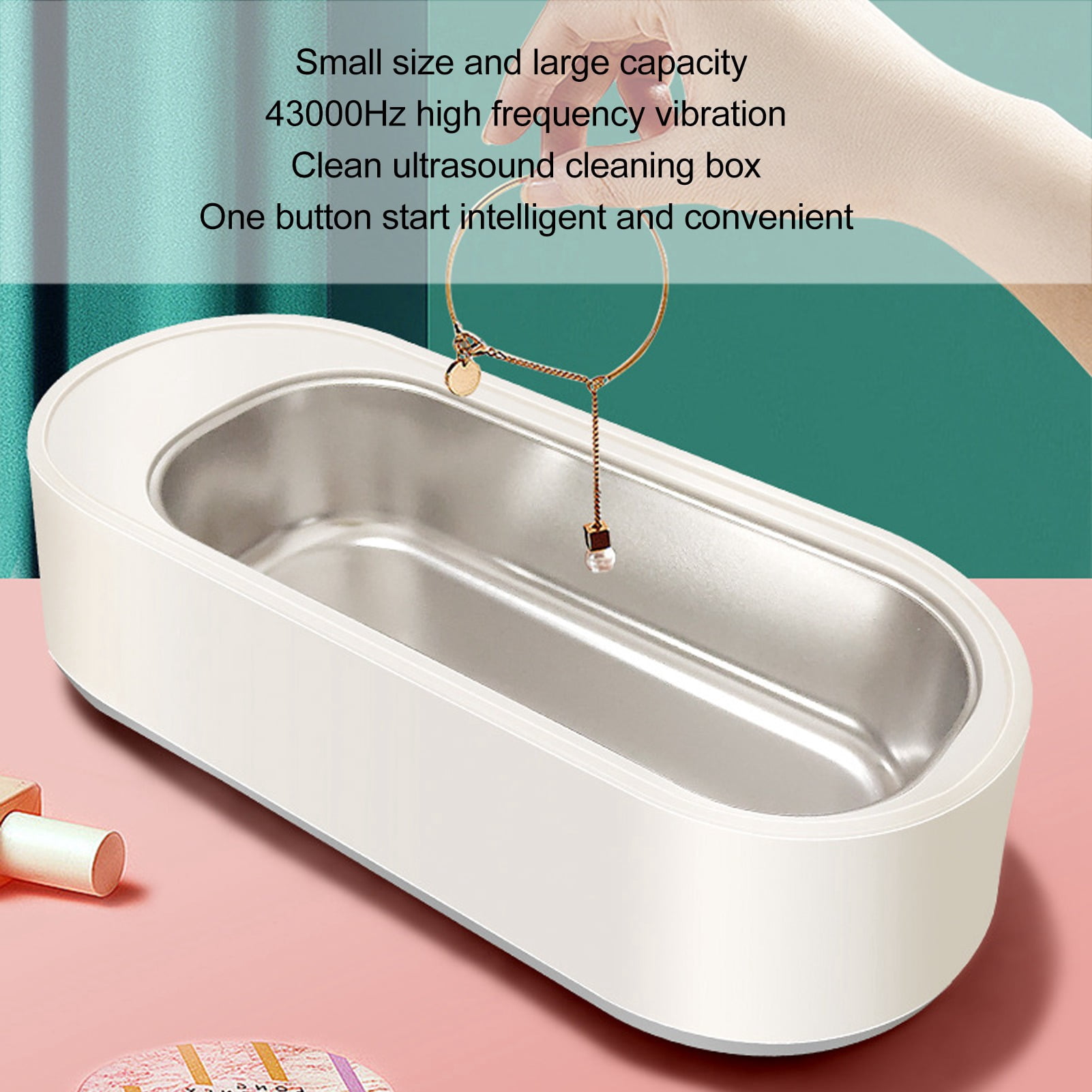 Riousery Professional Ultrasonic Jewelry Cleaner 440ml Portable Eyeglasses and Watch Cleaning Machine White and Grey High Frequency 45kHz 20W (8.3 x 2.3 inches / 21.2 x 5.8 cm)