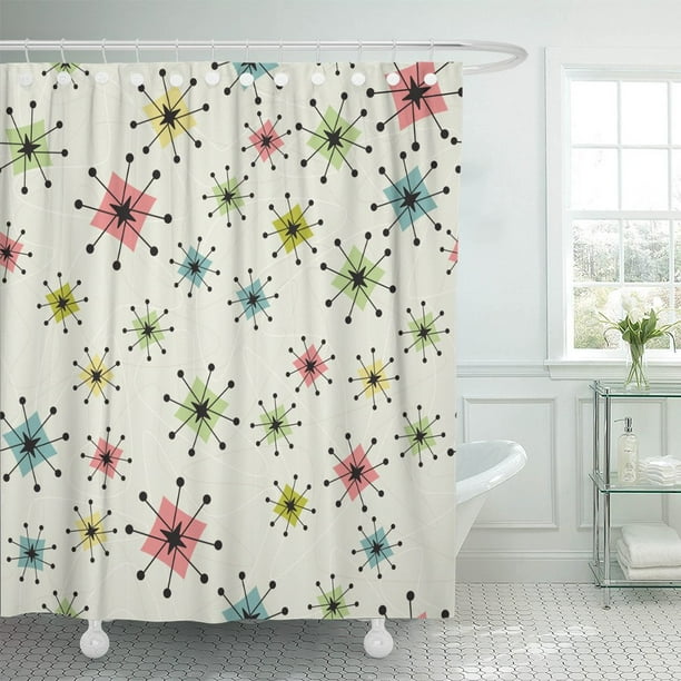 Pknmt Vintage Atomic Stars Retro Pattern On Of Boomerangs Are Shower Curtain 60x72 Inches Com Vintage Atomic Stars Retro Pattern, Vintage Looking Shower Curtains