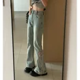 thumbnail image 3 of Pantalones vaqueros de vendaje para mujer, ropa de calle de cintura alta, pantalones acampanados Y2k, pierna ancha, cremallera, Mosca, hasta el tobillo, estilo Preppy, 3 of 5