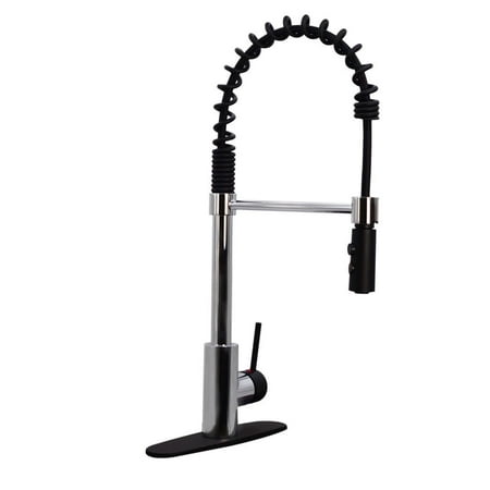 Westbrass KS18A-2662 21 Commercial Style Kitchen Faucet with Dual Function Open Coil Pull Down Sprayer and 1-Lever Handle Polished Chrome/Matte Black