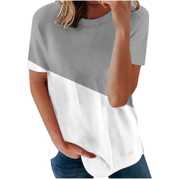 ICHUANYI Clearance Women's Fashion Comfortable Casual Round Neck Short Sleeve Print Top Blouse(Gray, XL) ICHUANYI WER2023081014306