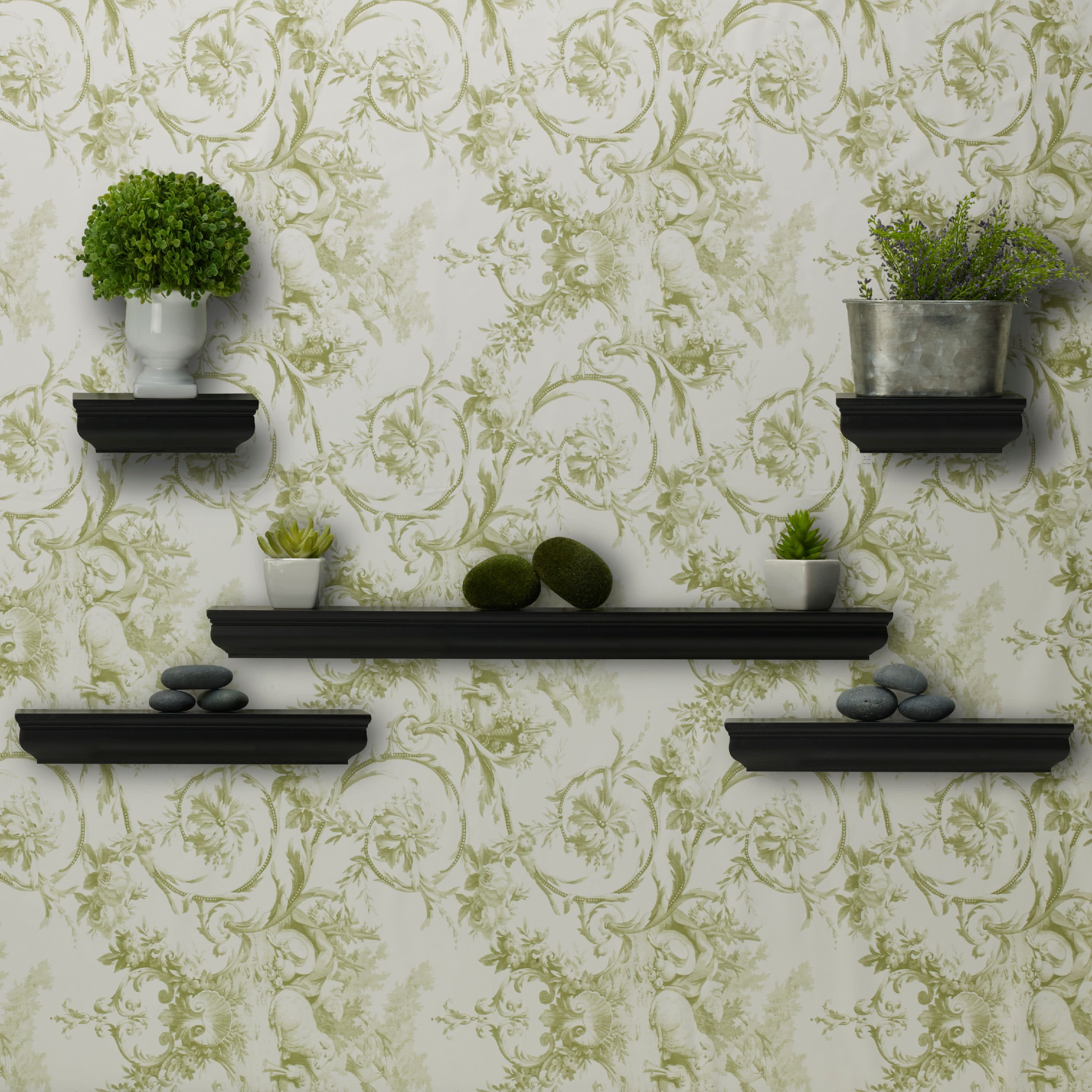 Melannco Floating Molding Shelves Set of 5 Black