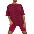 thumbnail image 2 of Sakmal Red Pajamas Sets for Women Elbow-Length Shorts Pant Comfy Loose Fit Striped Ladies Sleepwear for Summer, 2 of 5