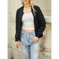 thumbnail image 2 of Arvbitana Women's Solid Color Bomber Jackets with Pockets Patchwork Lightweight Baseball Jacket Casual Open Front Pullover Fashion Warm Coat Zip Windbreaker Outerwear, 2 of 9