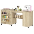 thumbnail image 1 of Folding Sewing Machine Table with Storage - Natural Wood Craft Table for Living Room, Bedroom & Small Spaces - Adjustable Shelf, 2 Doors, Mobile Design, 1 of 7