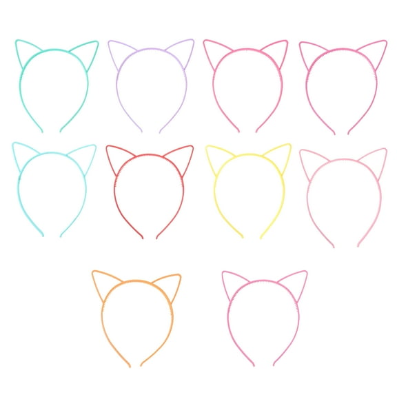 VANIDO Cat Bow Headband 10pcs Cat Ear Headband Plastic Cat Hairband Cat Bow Hairbands Makeup Party Headwear for Women Girls
