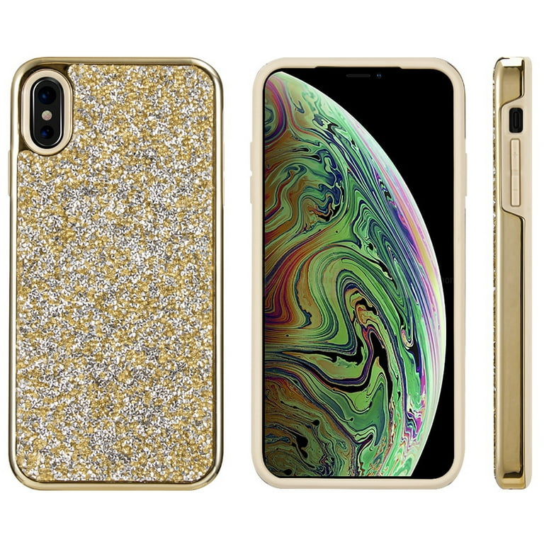 Rhinestone Case for iPhone Xs Max, Gold Rock Diamond Hybrid Bling Cover  with Shimmering/Shining Crystals for Apple iPhone Xs Max (Size 6.5