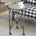 thumbnail image 5 of Hassch 17" Rolling Round Side Table with Mirror Top and Distressed Black Metal Frame, Mobile Accent Table on Casters for Living Room, Bedroom, or Entryway, 5 of 9