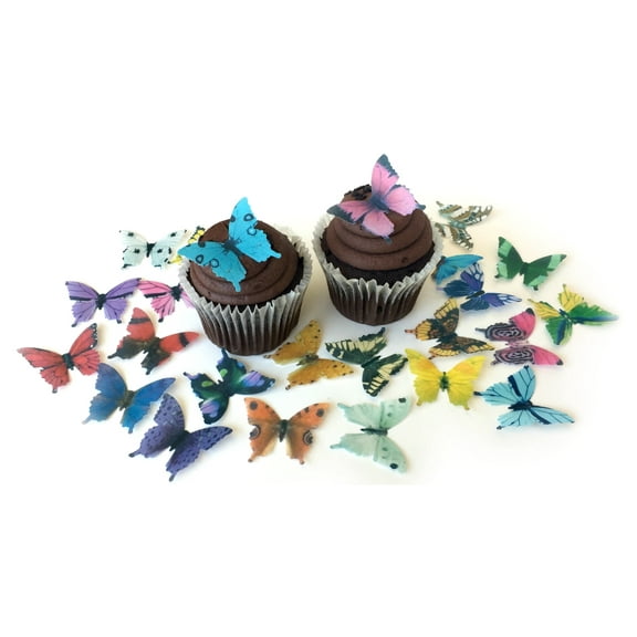 24 Assorted Rainbow Colored Wafer Paper Butterflies 1.75 Inch for Decorating Desserts Cupcakes Wedding Cookies Cakes