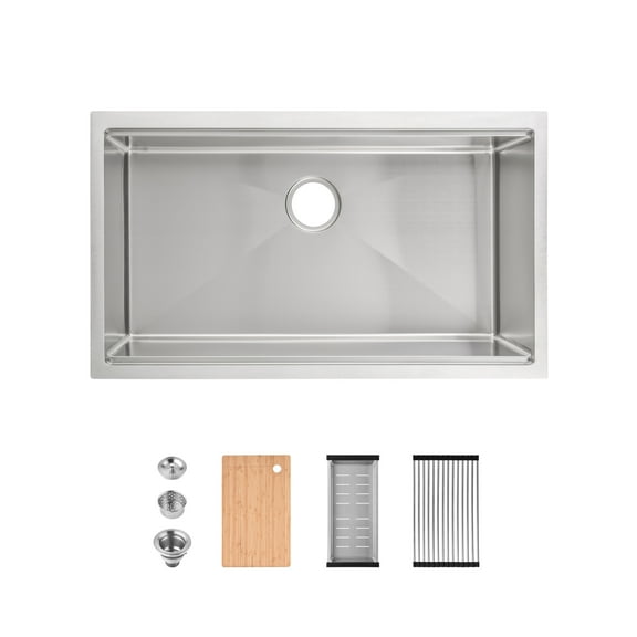 Izzovium 33"x19" Undermount Single Bowl Kitchen Sink, Dark Gray Stainless Steel with Cutting Board & Colander, 20 Gauge Brushed Finish, Sound Absorbing & Easy Installation