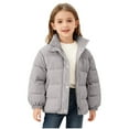 thumbnail image 3 of Juebong Girls Cropped Corduroy Puffer Jacket Zip Up Stand Collar Winter Jackets Warm Long Sleeve Quilted Down Puffer Coat Gray,3-4 Years, 3 of 8