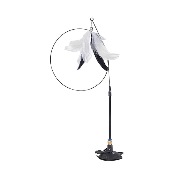 Palo de juguete para gatos, juguetes de plumas para gatos, ventosa extraíble, juguetes interactivos portátiles para gatos, juguete de palo para gatos Negro