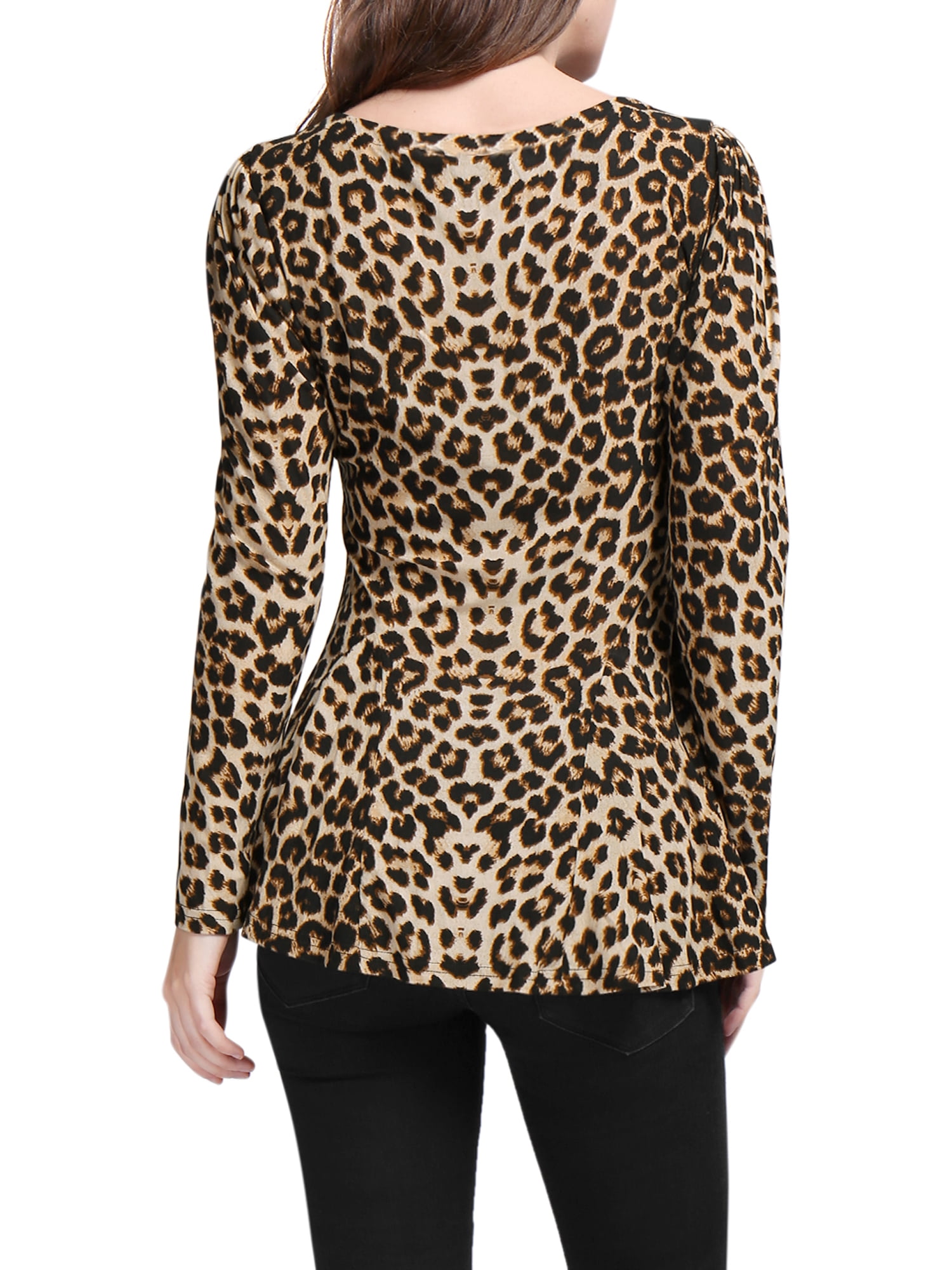 DARING DIVA Scoop Neck Peplum Blouse Top M Brown-Leopard