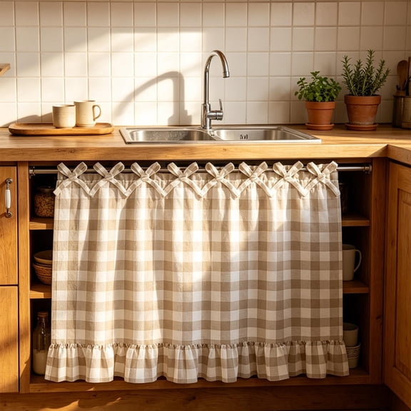 Ruffled Oven Cover with Adjustable Tie, Waterproof Stove Top , Stain Proof Kitchen Appliance Protection for Farmhouse Decor