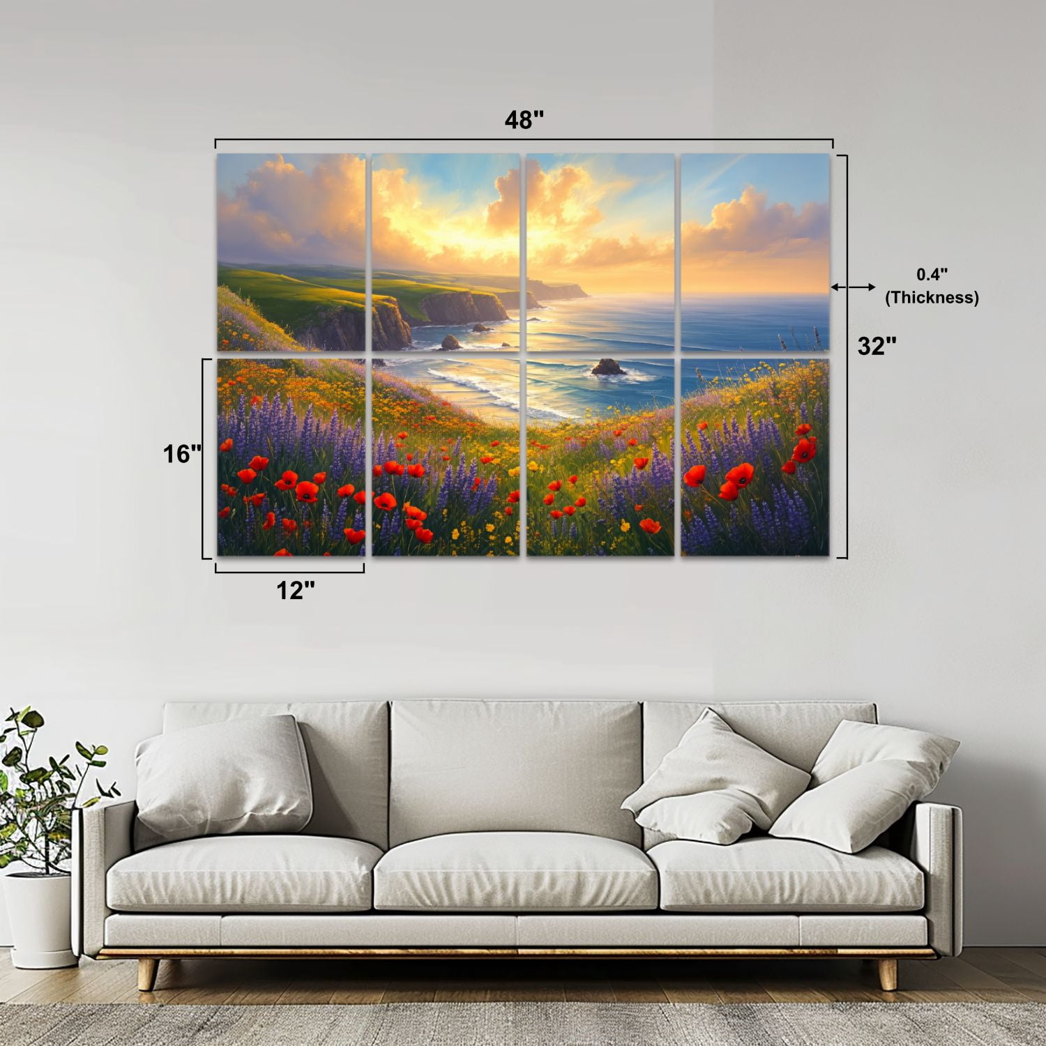 8 Pack Art Acoustic Panels Sound Absorbing Wildflower Coastal Sunset boho Decorative Soundproof Wall Panels Self Adhesive for Nursery Game Room Bedroom 48"x32"