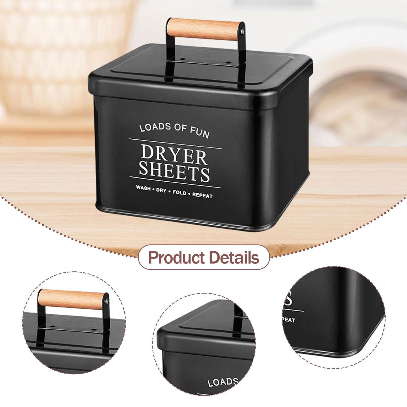 Fiocias Dryer Sheet Container Organizer Wood Handle Metal Storage Bin Modern Laundry Pod Black