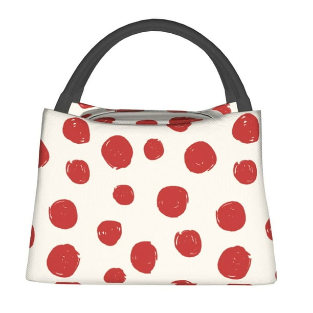 Easygdp Abstract Red Polka Dot Bolsa de Almuerzo Insulada Reutilizable, Bolsa de Mano y Bandolera para Oficina, Trabajo, Viajes