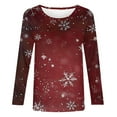 thumbnail image 4 of Lopecy-Sta Women's Christmas Snowflake Print Long Sleeve T-Shirt, Loose Crew Neck Casual Holiday Top Wine L, 4 of 5