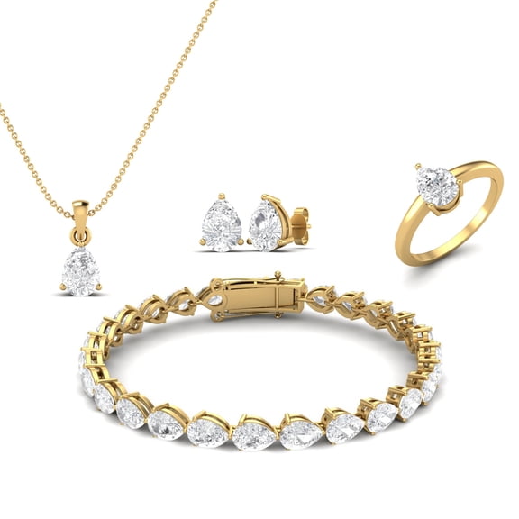 18.60 Carat Moissanite Diamond E Color VS1 Clarity Brilliant Cut 925 Silver Gold Pear Cut Prong Set Halo Necklace Set Earrings Ring and Bracelet Set