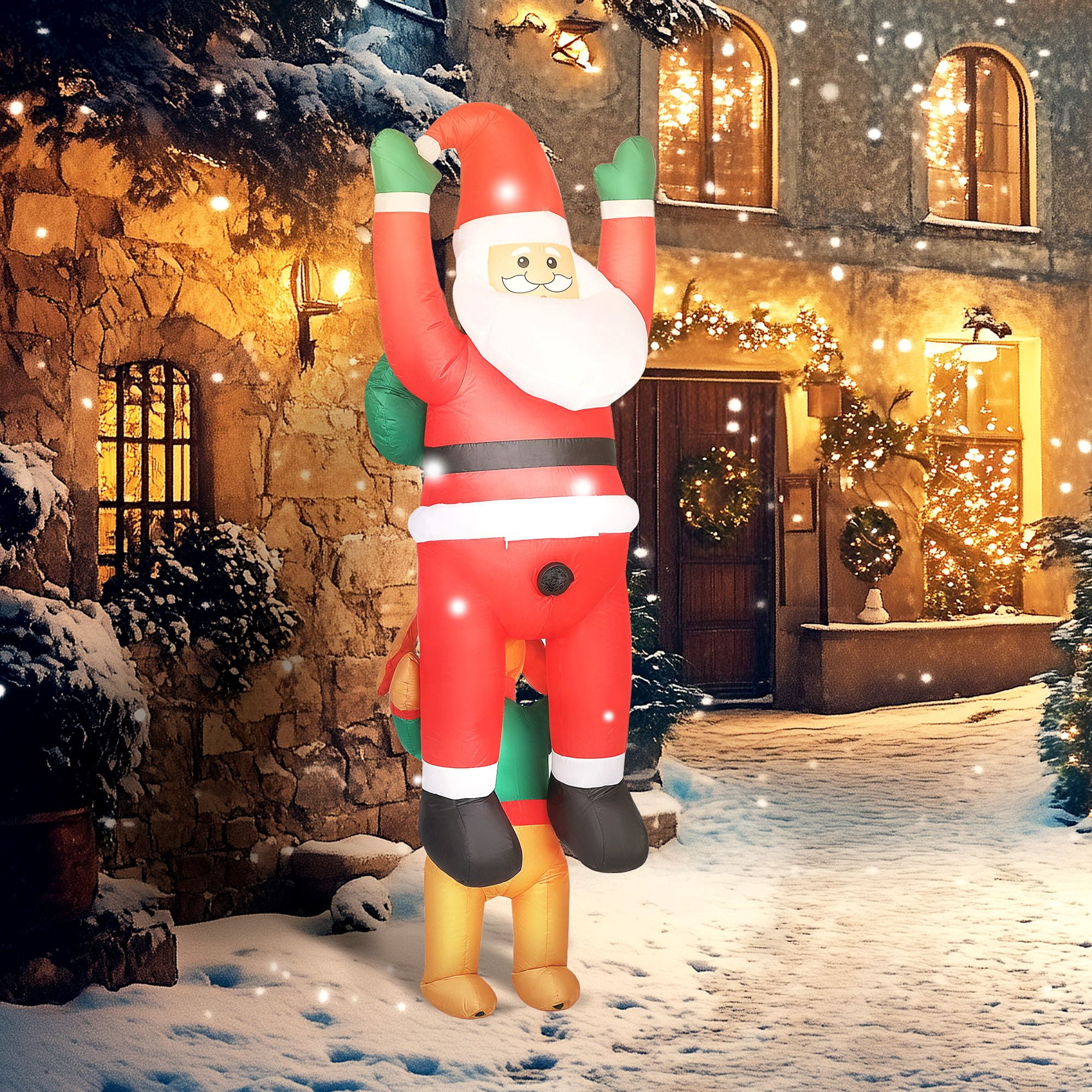 7 ft Hanging Christmas Inflatable Santa with Dog, Blow Up Decoration with Built-in LED Lights for Garden and Yard