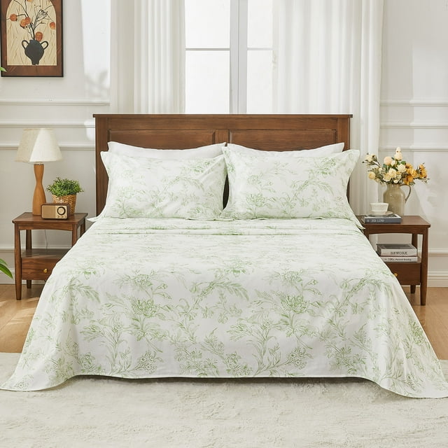 Kingrest Juego de Sábanas de Lujo de 4 Pzas con Bolsillo Profundo de 16 Pulgadas, 100% Algodón Orgánico, Transpirable, Súper Suave, Juego de Sábanas de Tamaño Completo, Decoración Del Hogar