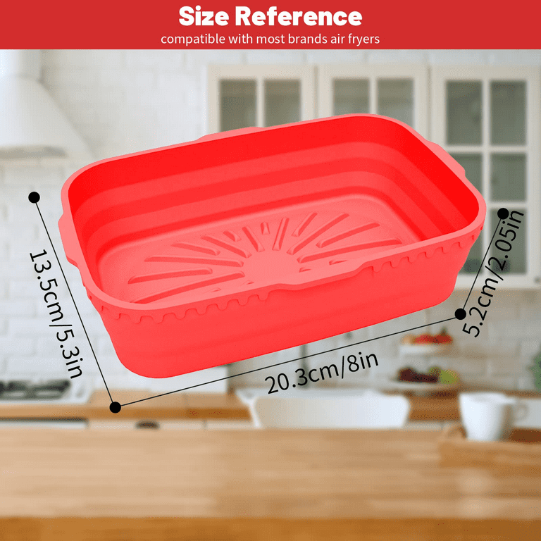 Rectangle 8 Inch 2 Pack Silicone Air Fryer Liners Pot, Silicone Air Fryer  Basket Baking Tray, Apply to 3.2 - 6.5 QT Airfryer , Reusable Cooking Oven  Insert Accessories(Blue Red) 