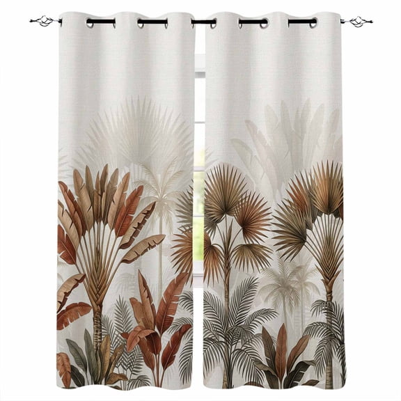 Brown Palm Trees Blackout Curtains Light Blocking Print Window Curtains, Tropical Summer Botanical Seaside Thermal Insulated Window Drapes for Living Room Kitchen Cafe (2 Panels, 55"W x 39"L)