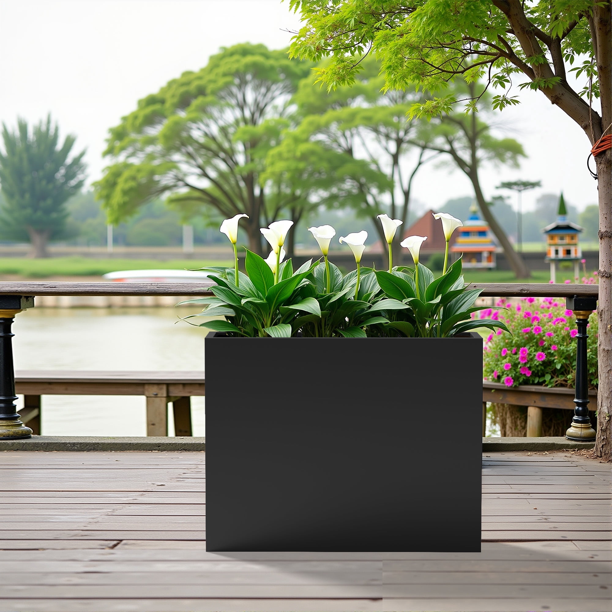 MAYEERTY 36*28*28" Brown Modern Metal Rect Planter with Drainage Hole for Outdoor Gardening & Patio