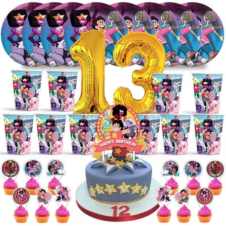 Steven Universary Birthday 13th Cups Party Supplies Plates Fans Decorations Cake Topper Decor