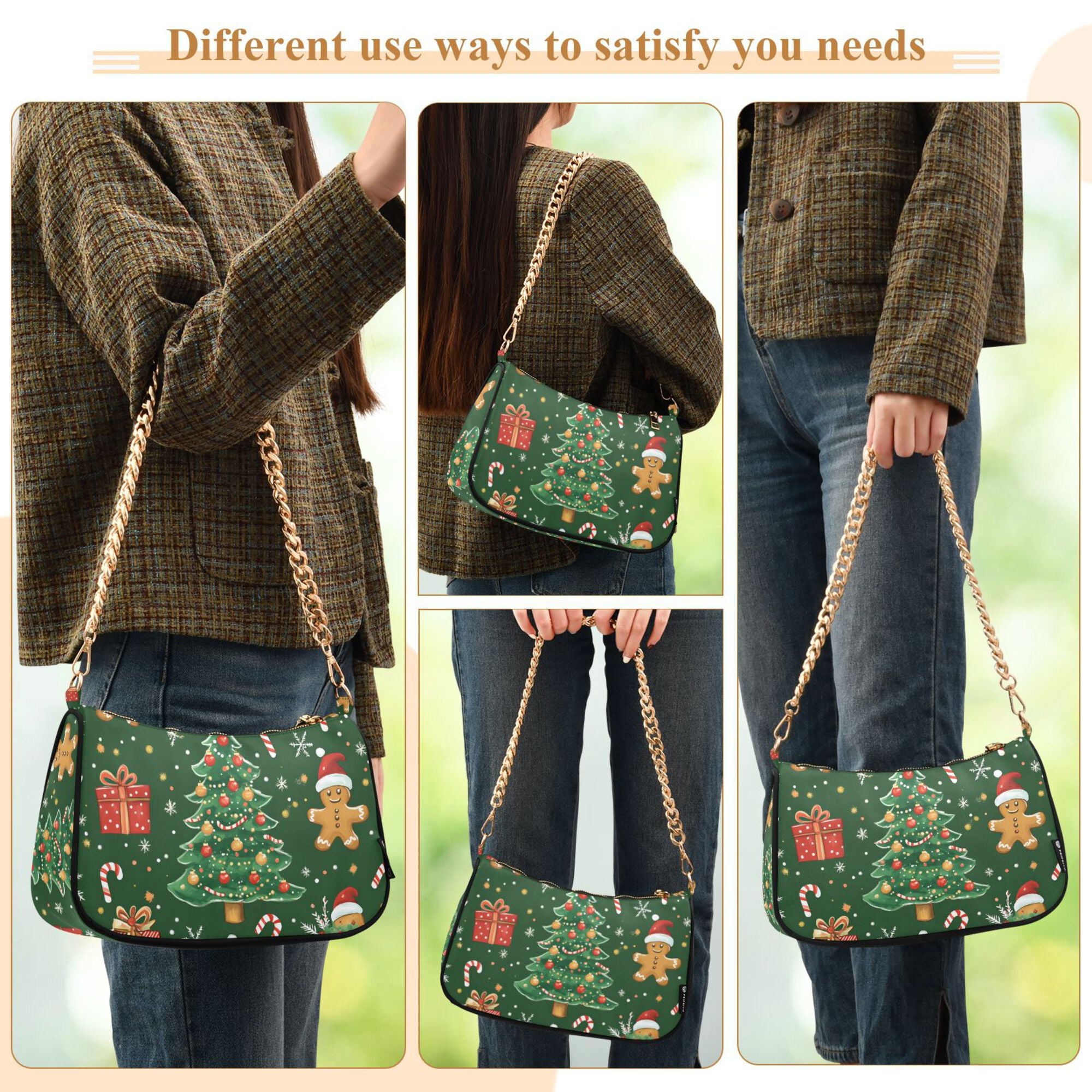 FORMRS Womens Shoulder Bag with Chain Strap Clutch Purse Cute Tote Handbag, Christmas Tree