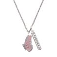thumbnail image 1 of Delight Jewelry Silvertone Large Translucent Pink Flying Butterfly Silvertone Forever Bar Charm Necklace, 23", 1 of 4