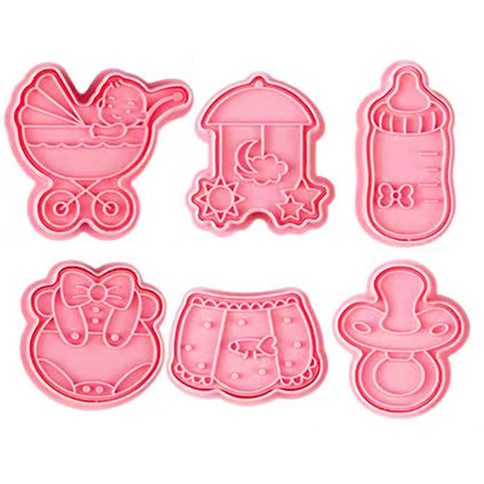 Xinhuadsh Cookie Stamps Flexible 6pcs/set Baby Shower Biscuit Cutter Multi-function Practical Kitchen Accessories, Pink