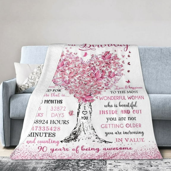 Happy 90th Birthday Blanket Gifts For Kids Adults - Lightweight Throw Blanket For Bedroom Living Room Decor Soft Fuzzy Fleece Cozy Plush Bed Couch 40"X30"