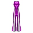 thumbnail image 4 of Aislor Women's Retro Disco Dance Costume Contrast Color Lapel V Neck Bell Bottom Romper Clubwear Purple XXL, 4 of 7