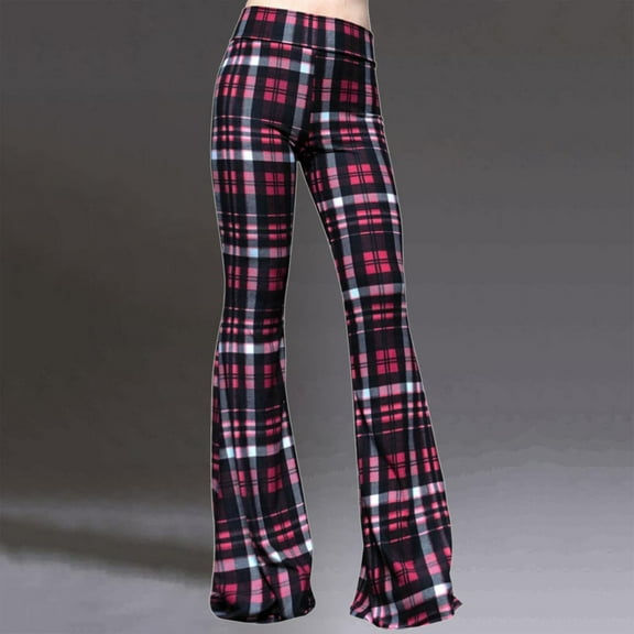 Pink Women's Leggings, Flare Leggings For Women Retro Hippie High Waisted Wide Leg With Pockets Long Flare Pants High Waisted Yoga Pants,Women's Legging M