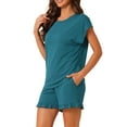 thumbnail image 4 of INSPIRE CHIC Women's Pajama Sets Short Sleeves Tops with Shorts Pockets Soft Ruffle Lounge Outfits Sets S Peacock Green, 4 of 6
