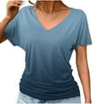 thumbnail image 2 of Womens Summer Shirts Short Sleeve Dolman Tops Fashion Gradient V Neck Blouse Dressy Casual Basic Tees Ruched Tunic Going Out Business Work Clothes T Shirt with Side Shirring, 2 of 6