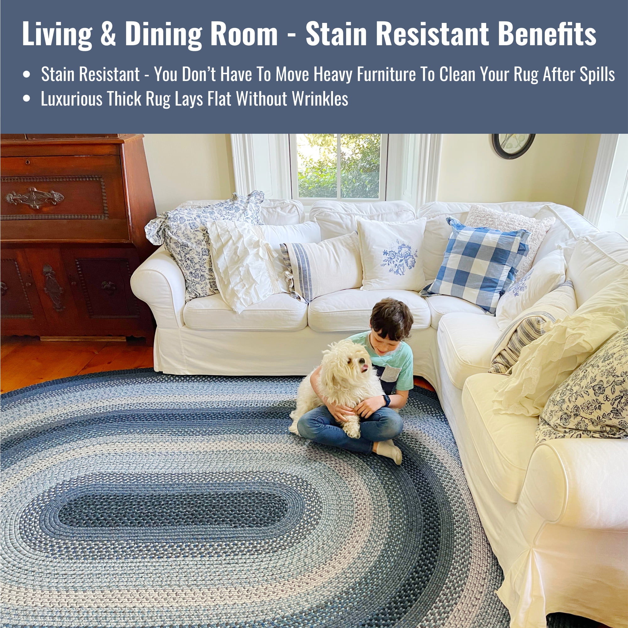 Homespice Demin Blue Oval Braided Rugs 16x24 Perfect Mats for Any Kitchen,  Bathroom or Entryway