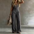 thumbnail image 5 of Ke1Clo Spring Fall Jumpsuits for Women Sleeveless Loose Wide Leg Cargo Rompers with Pocket Casual Solid High Waist Romper Dark Gray M, 5 of 5